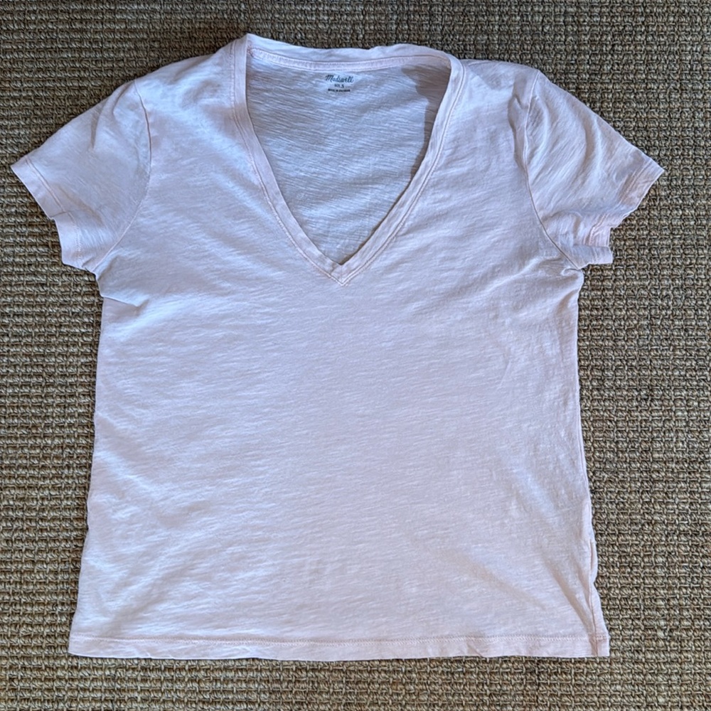 Madewell Cotton V-neck Top Pink Small